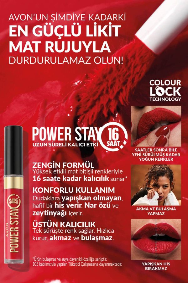 رژ لب اورجینال برند Avon مدل Power Stay Likit Mat Ruj کد 795263420 - Image 3