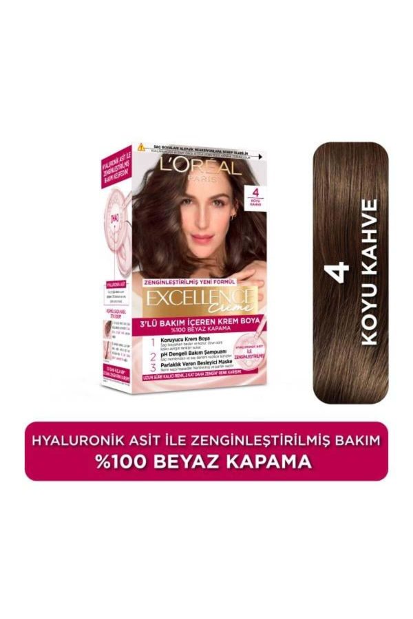 رنگ مو اورجینال برند L oreal paris مدل Excellence Creme 4 Koyu Kahve کد 833046644