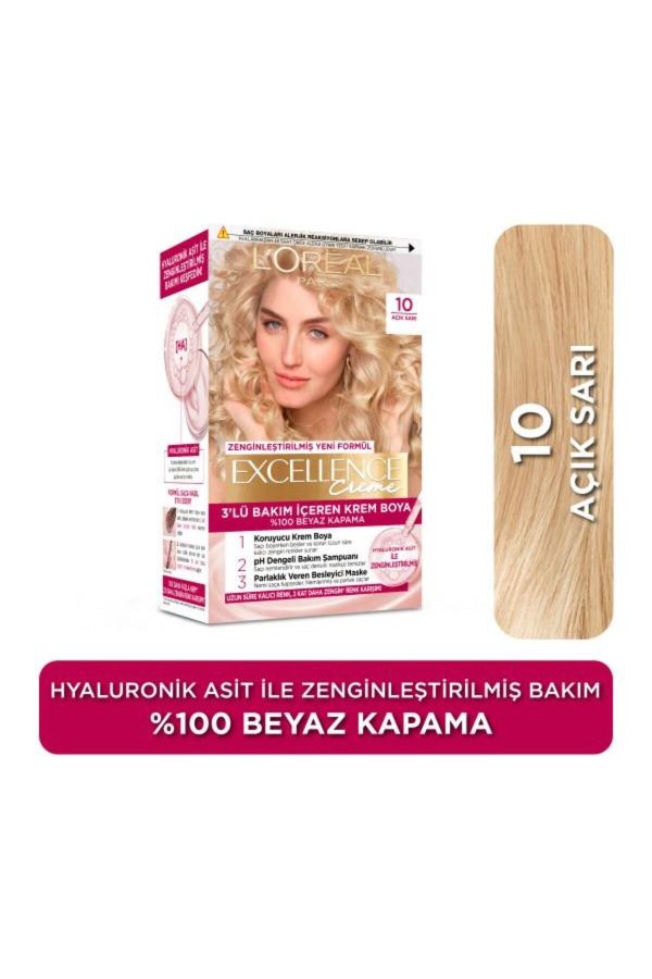 رنگ مو اورجینال برند L oreal paris مدل Excellence Creme 10 Açık Sarı کد 833046160