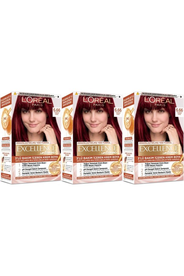 رنگ مو اورجینال برند L oreal paris مدل Excellence Saç Boyası 3'lü Set کد 860412632